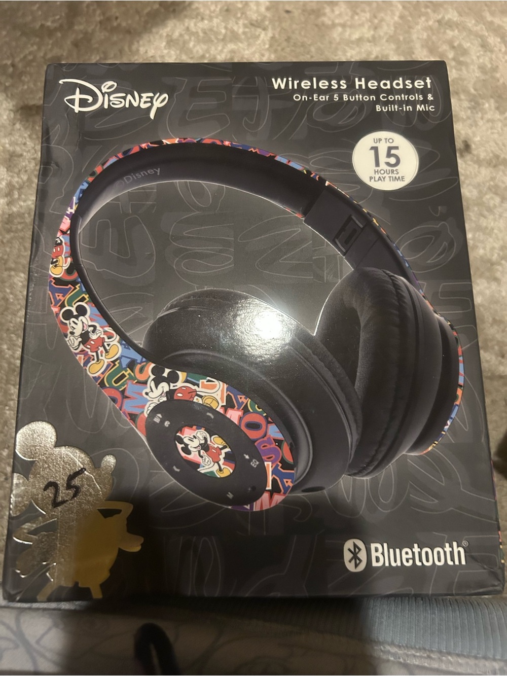 Disney Black On-Ear Bluetooth Headphones with Multicolor Mickey Design